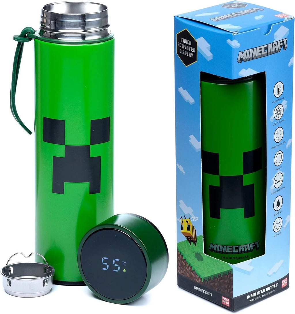 Minecraft Insulated Bottle With Digital Thermometer - Creeper