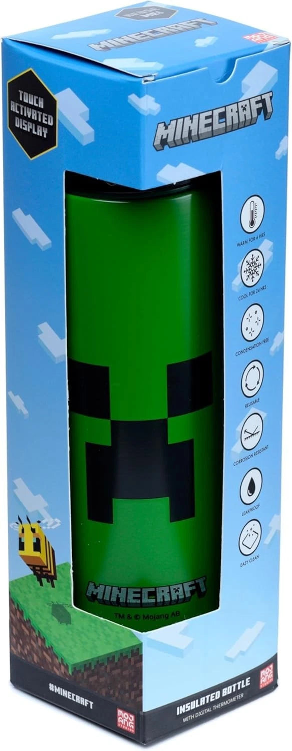 Minecraft Insulated Bottle With Digital Thermometer - Creeper