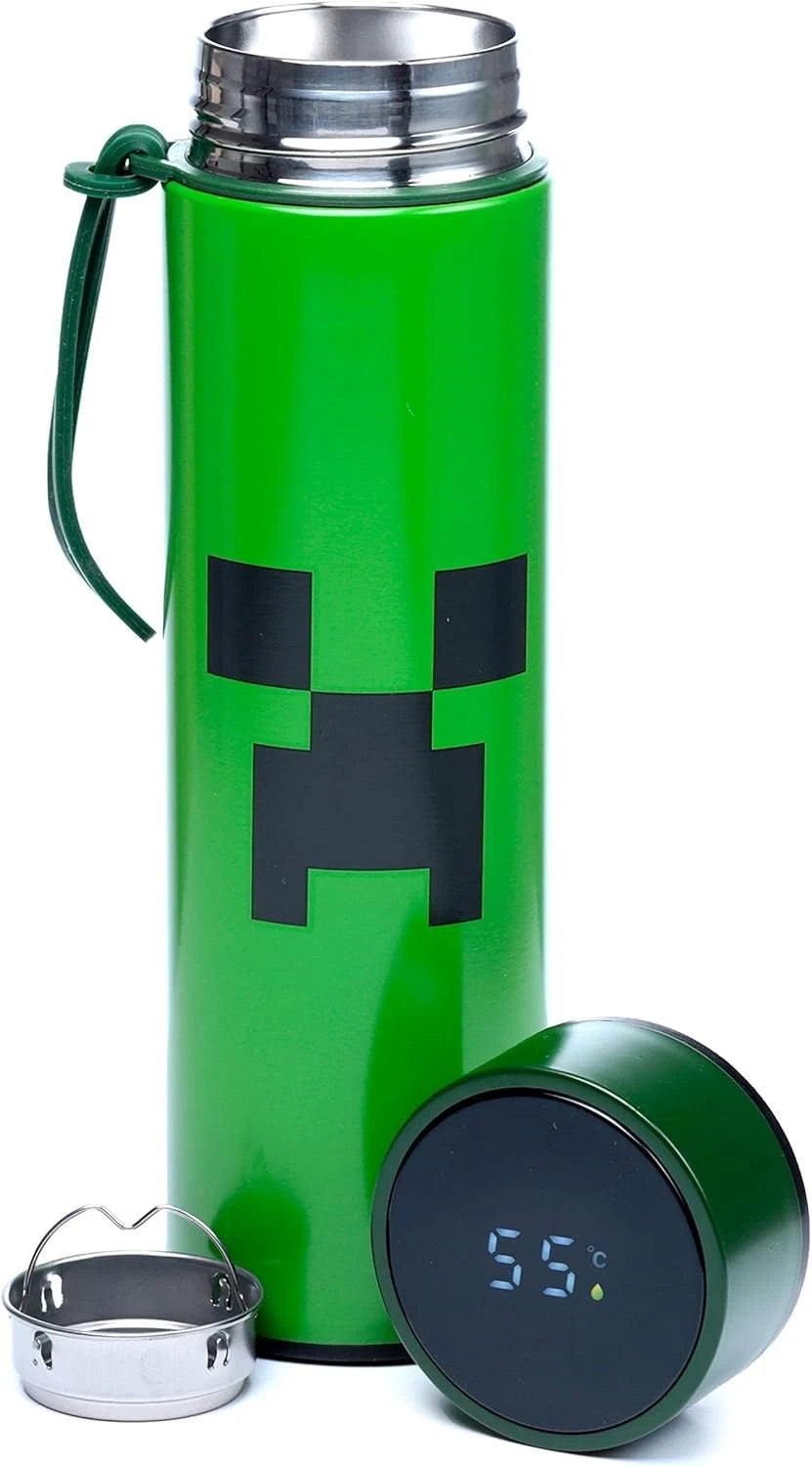 Minecraft Insulated Bottle With Digital Thermometer - Creeper
