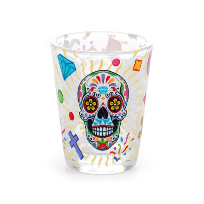 Set of 2 Day of the Dead Glass Shot Glasses (50ml)