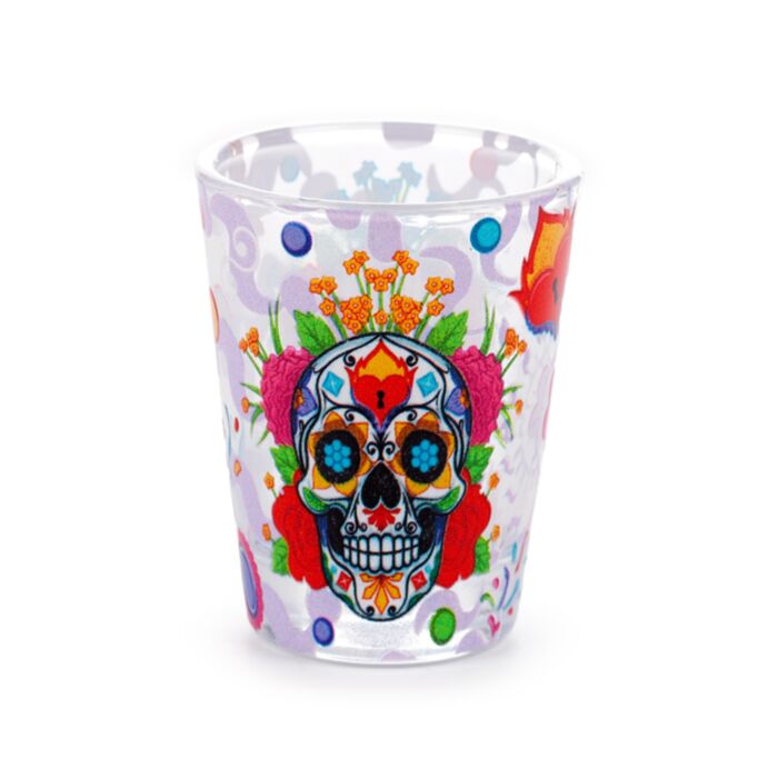 Set of 2 Day of the Dead Glass Shot Glasses (50ml)