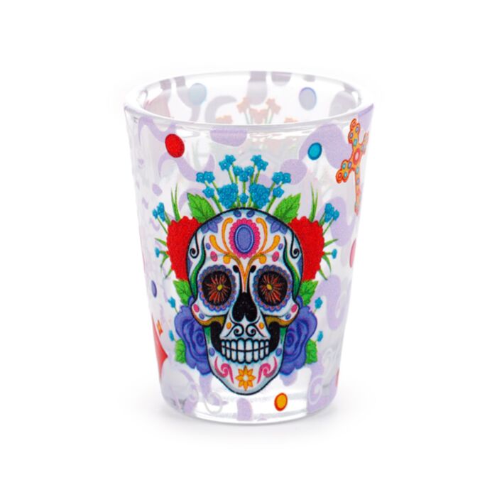 Set of 2 Day of the Dead Glass Shot Glasses (50ml)