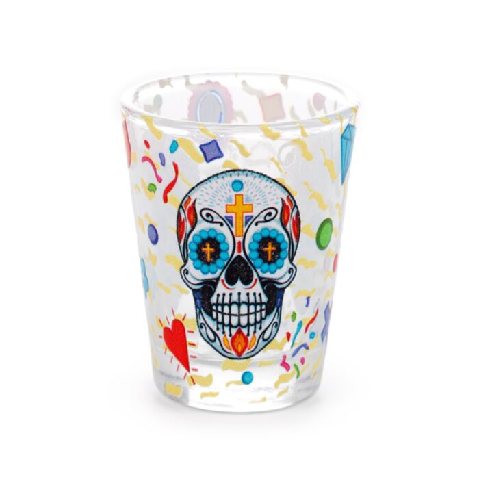 Set of 2 Day of the Dead Glass Shot Glasses (50ml)