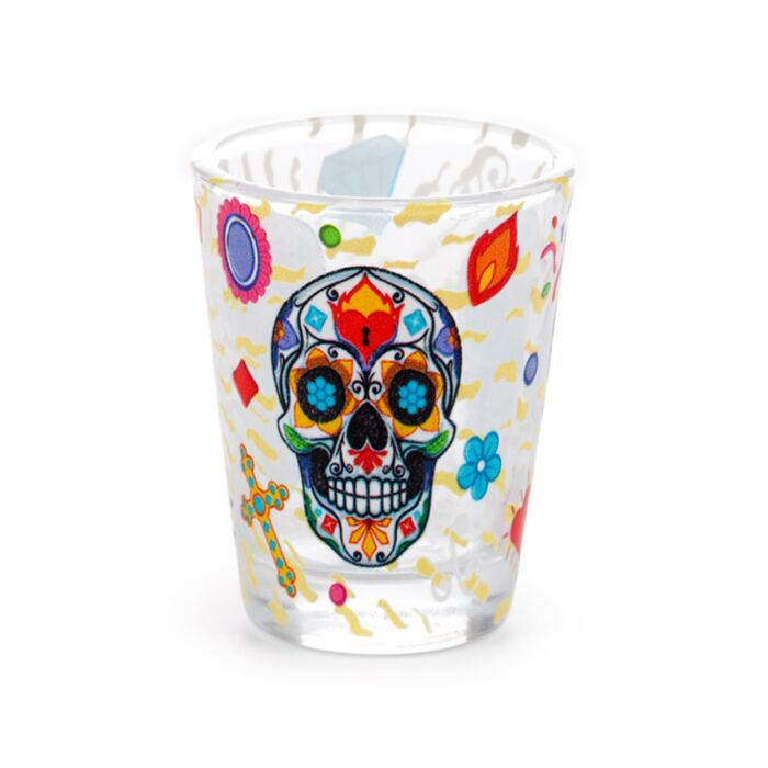 Set of 2 Day of the Dead Glass Shot Glasses (50ml)