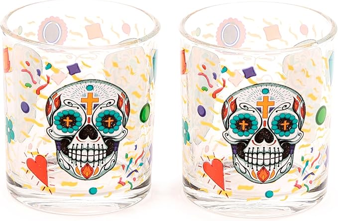 Day of the Dead Set of 2 Glass Tumblers