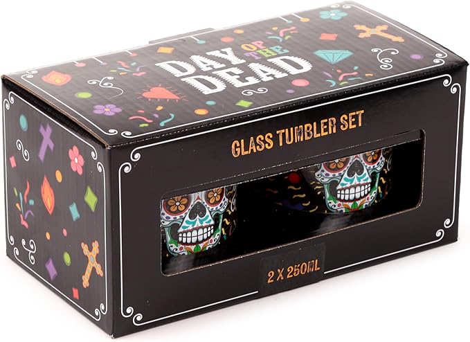 Day of the Dead Set of 2 Glass Tumblers
