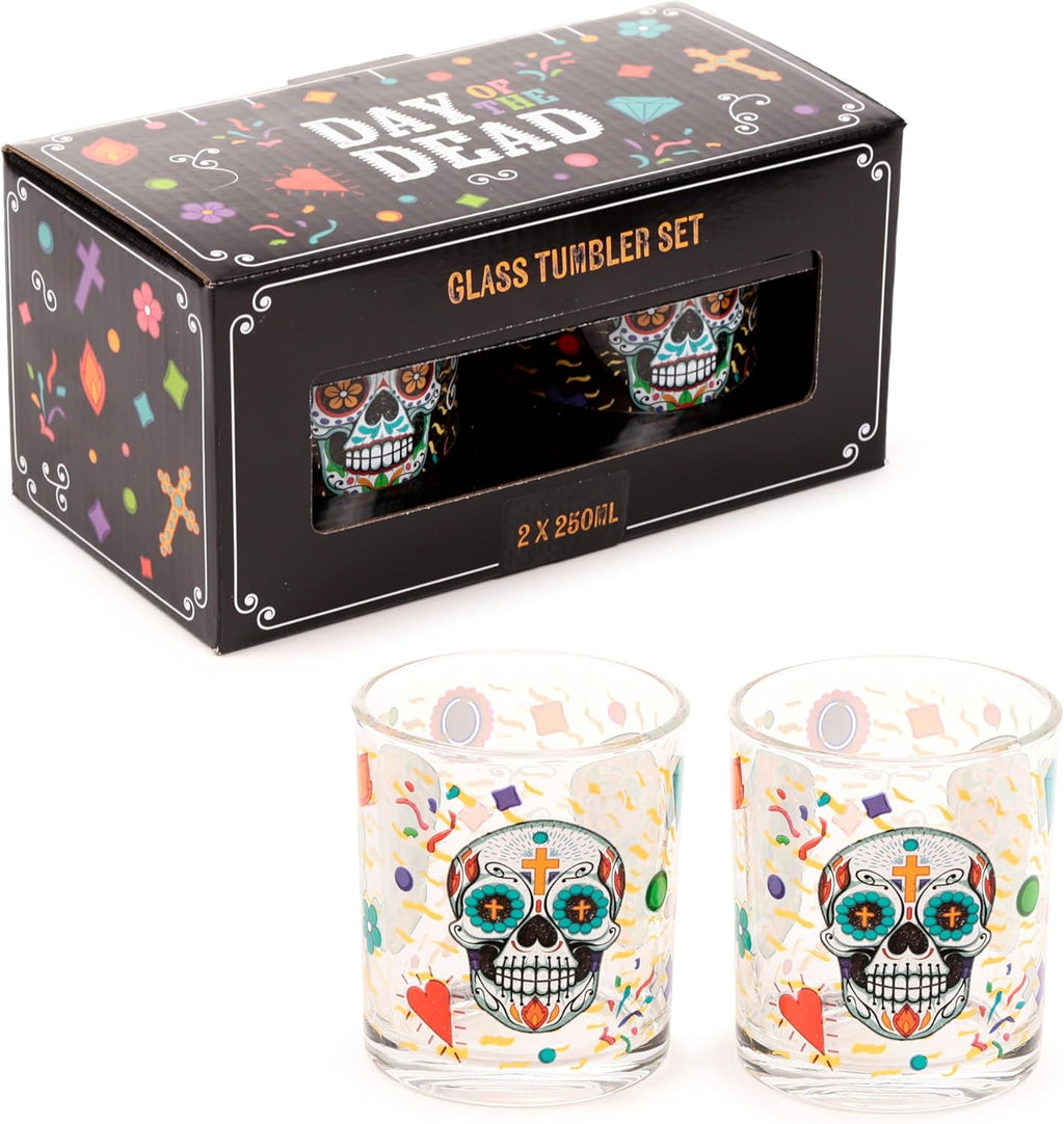 Day of the Dead Set of 2 Glass Tumblers