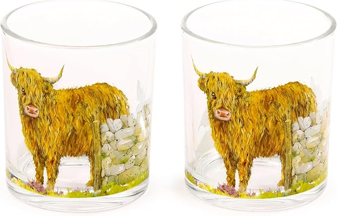Highland Cow Set of 2 Glass Tumblers