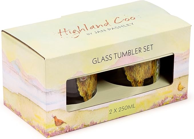 Highland Cow Set of 2 Glass Tumblers