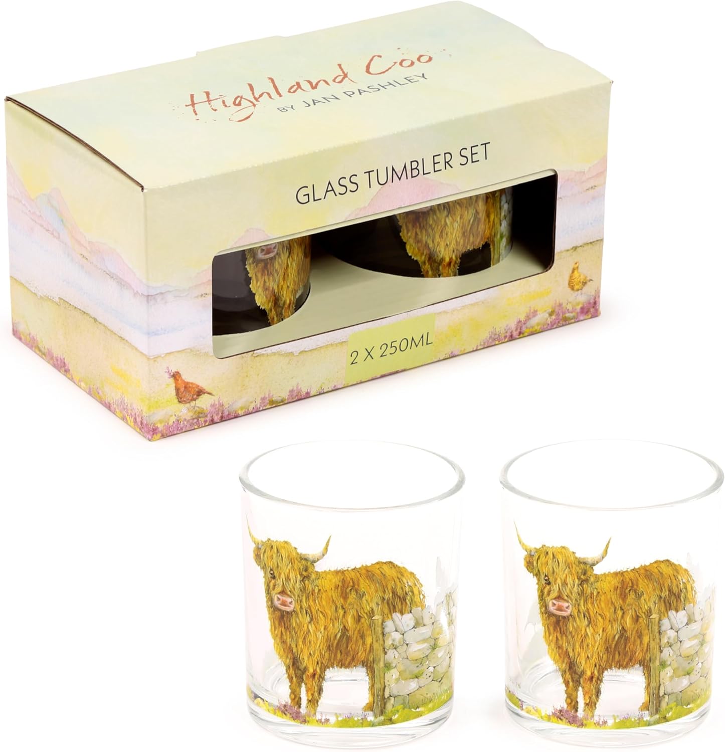 Highland Cow Set of 2 Glass Tumblers
