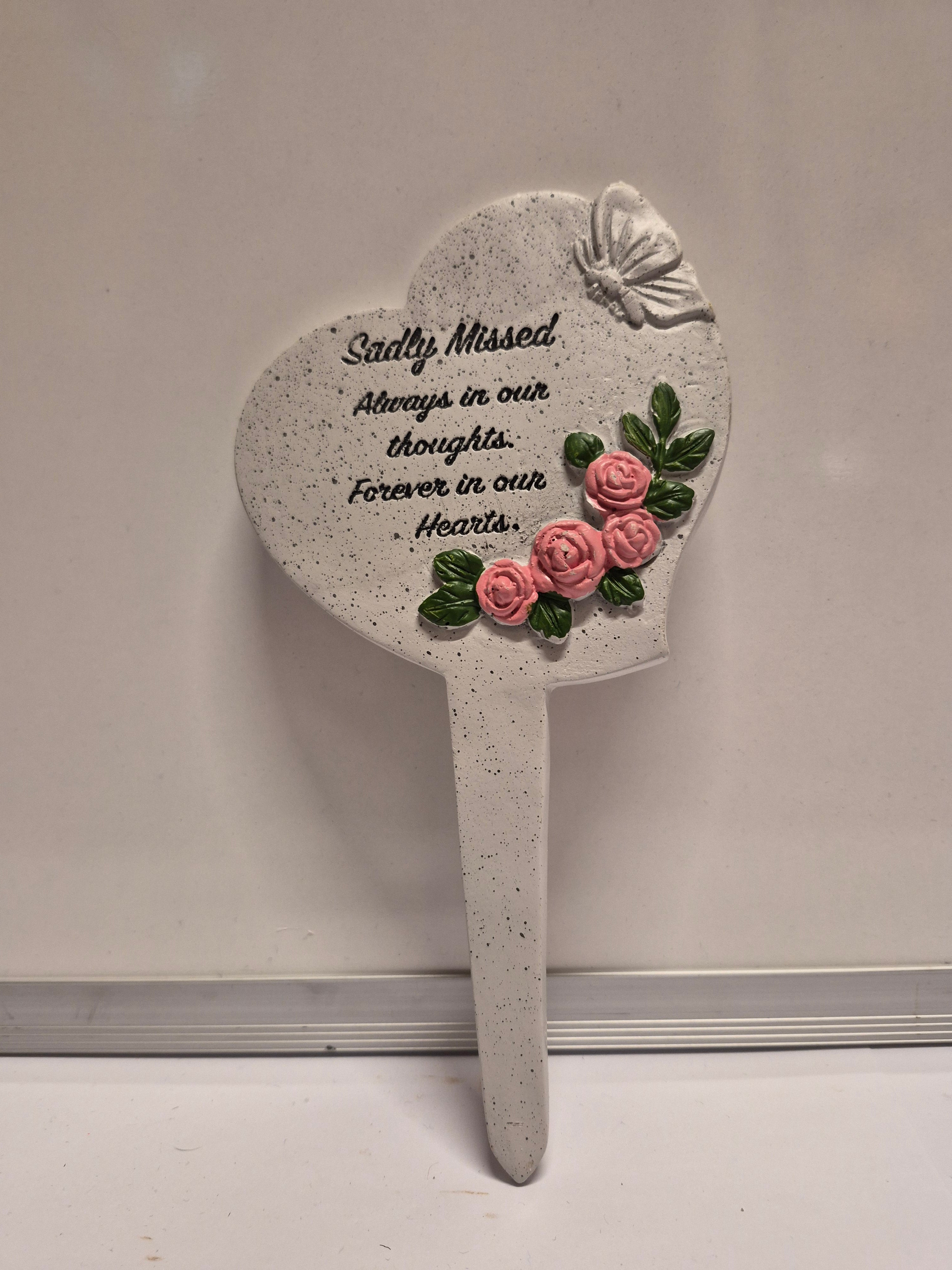 Sadly Missed Memorial Heart Stake