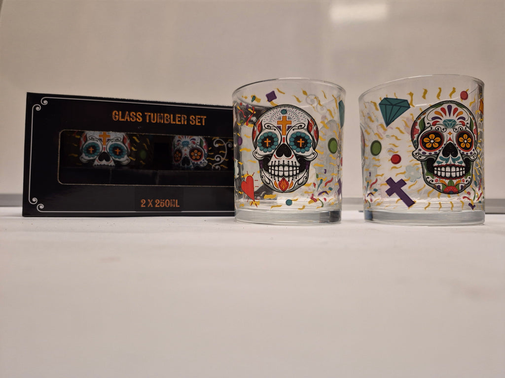Day of the Dead Set of 2 Glass Tumblers
