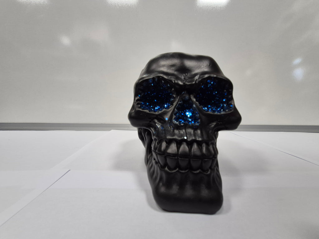 Black Crystal Skull With Blue Glitter