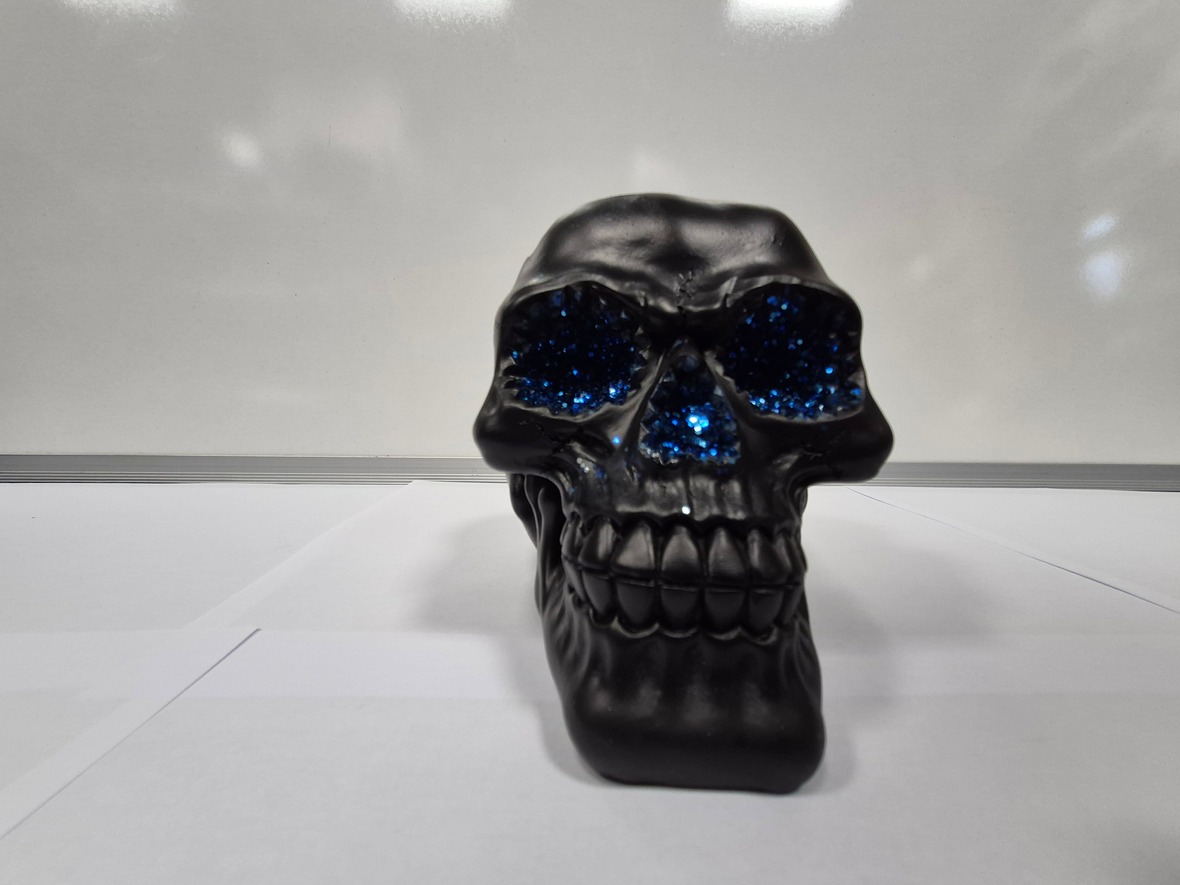 Black Crystal Skull With Blue Glitter