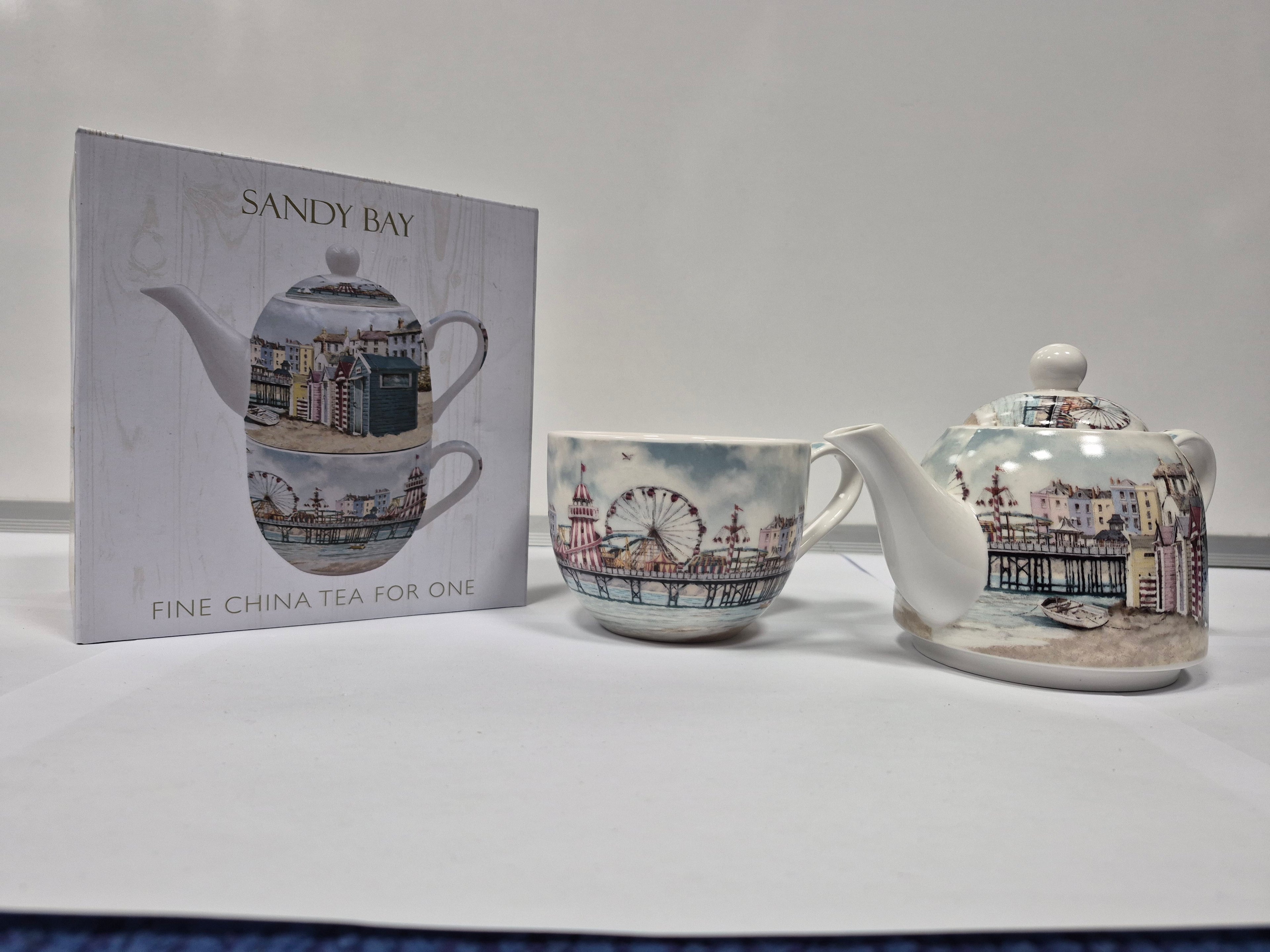Sandy Bay - Teapot and Teacup Fine China Set