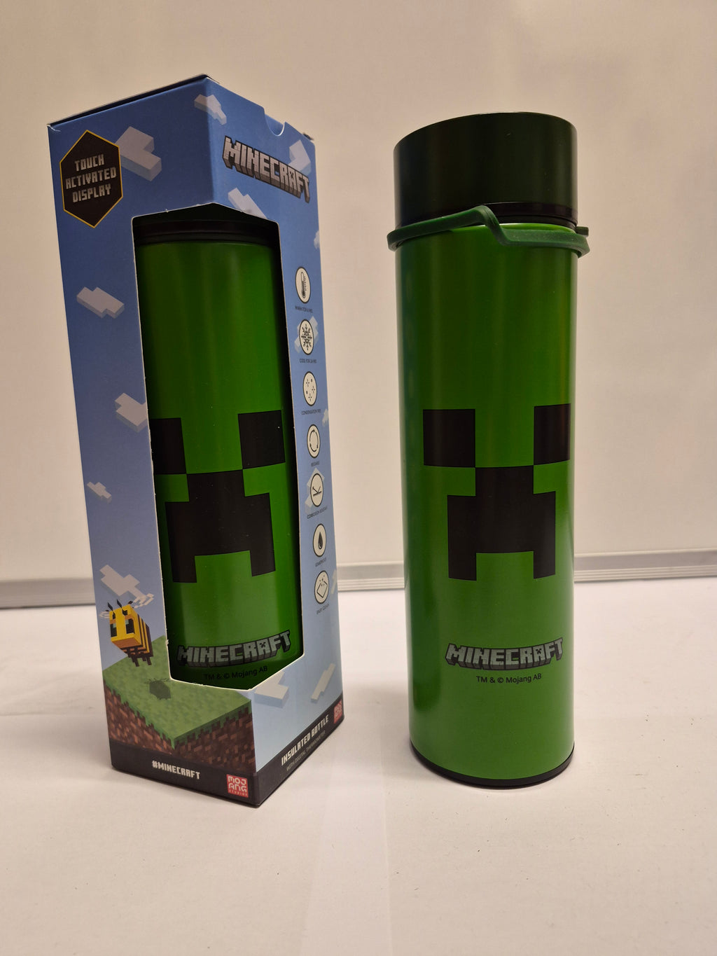 Minecraft Insulated Bottle With Digital Thermometer - Creeper
