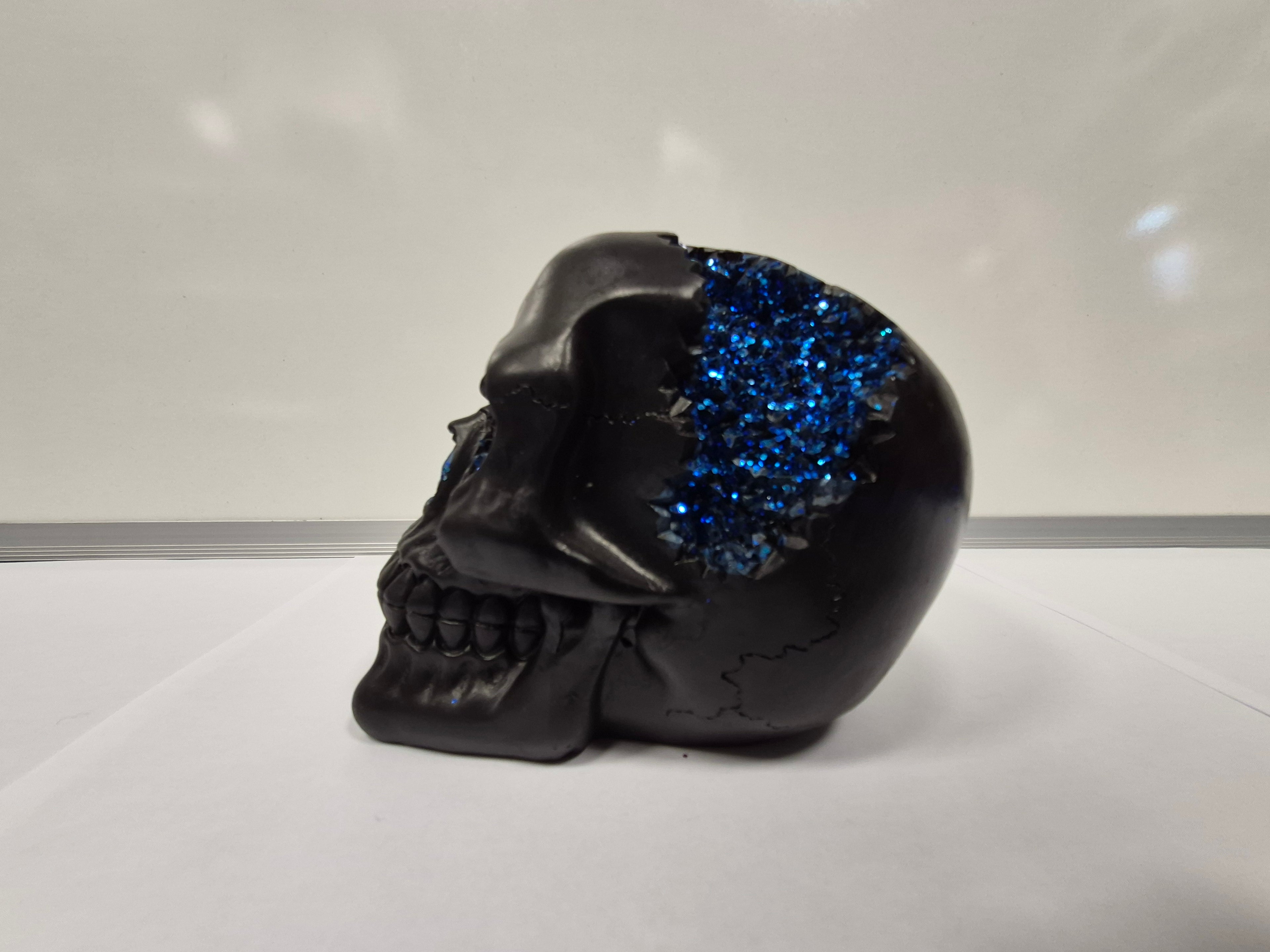 Black Crystal Skull With Blue Glitter