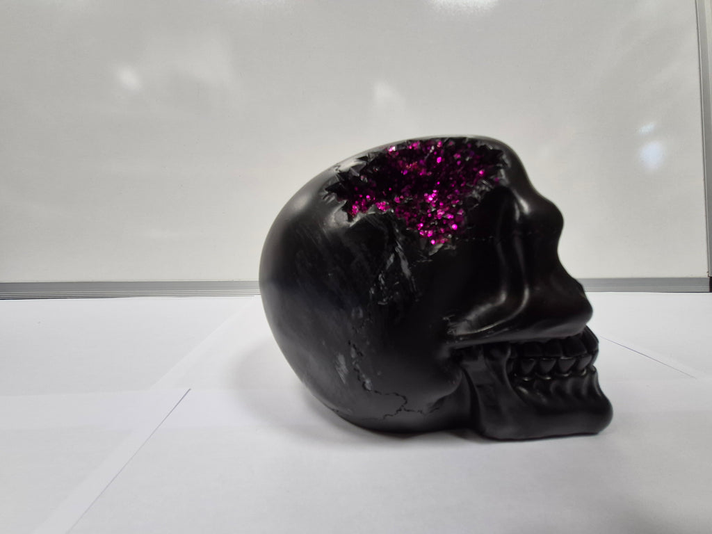 Black Crystal Skull With Pink Glitter