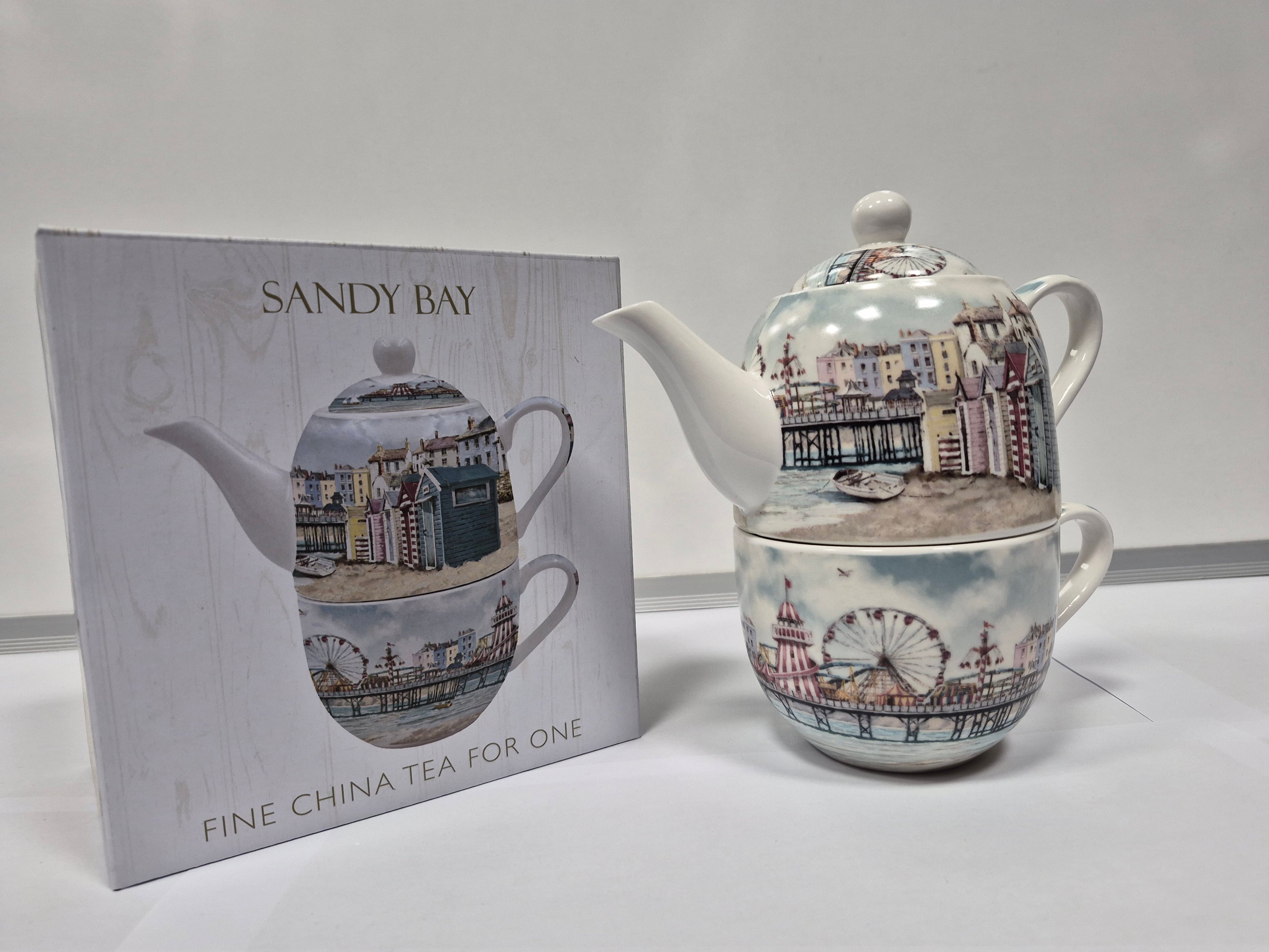Sandy Bay - Teapot and Teacup Fine China Set