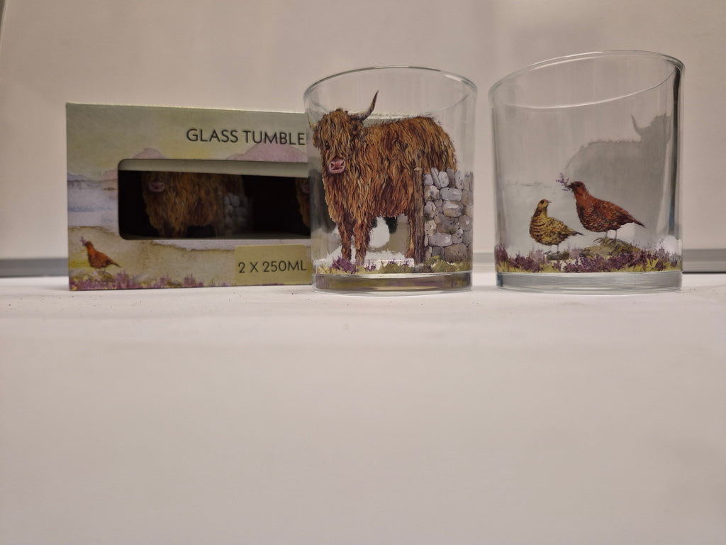Highland Cow Set of 2 Glass Tumblers
