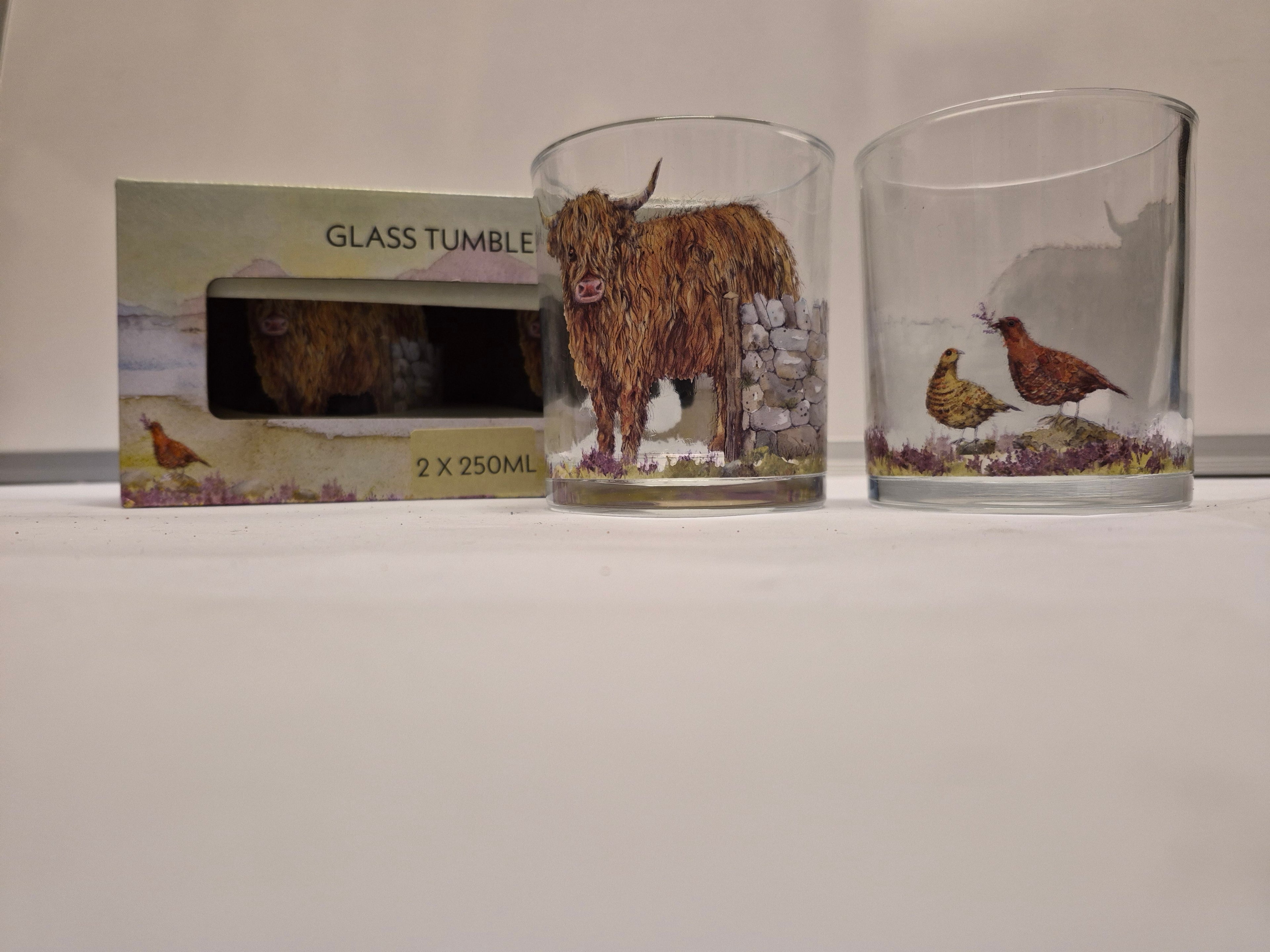 Highland Cow Set of 2 Glass Tumblers