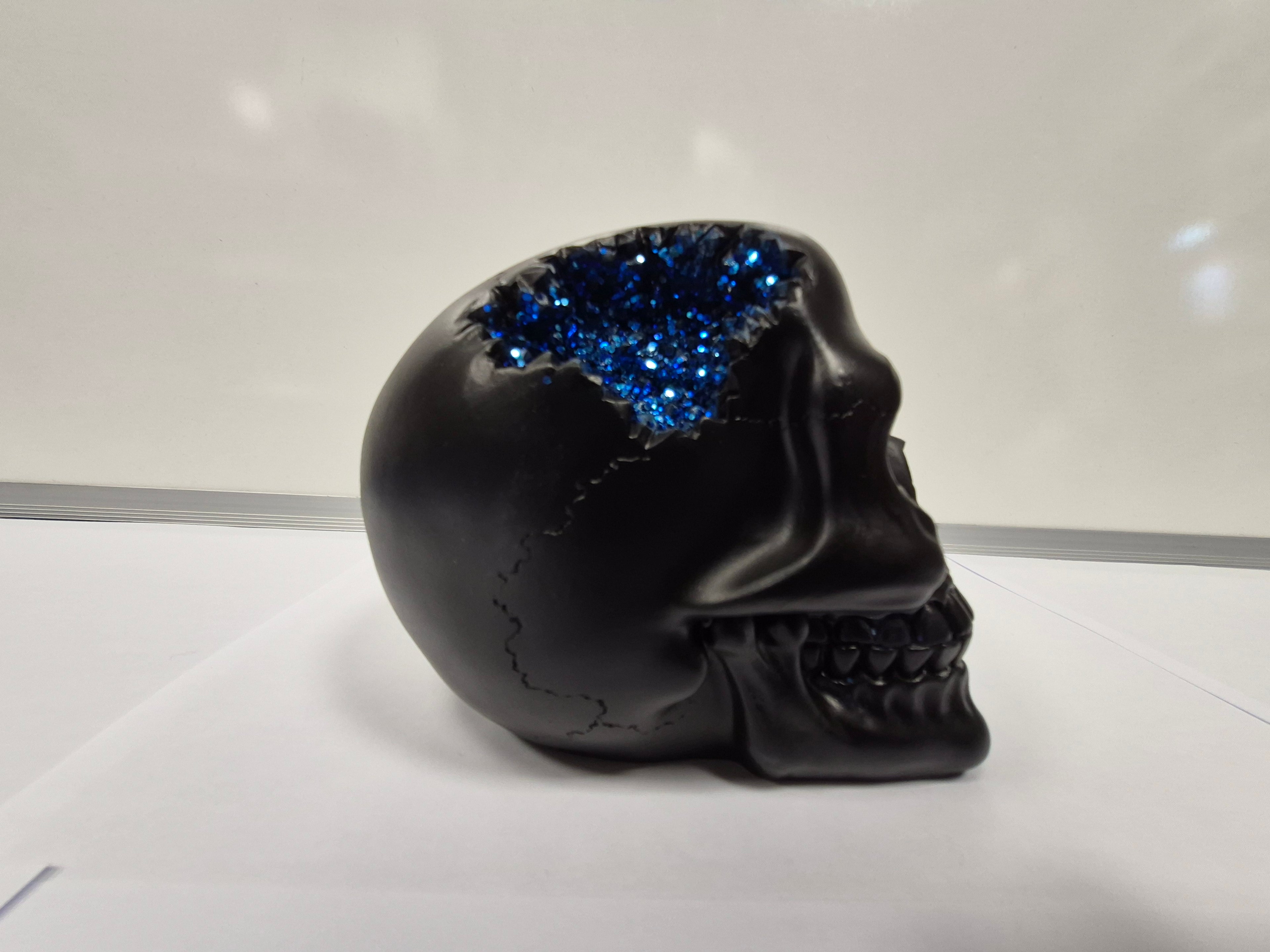 Black Crystal Skull With Blue Glitter
