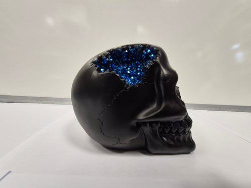 Black Crystal Skull With Blue Glitter